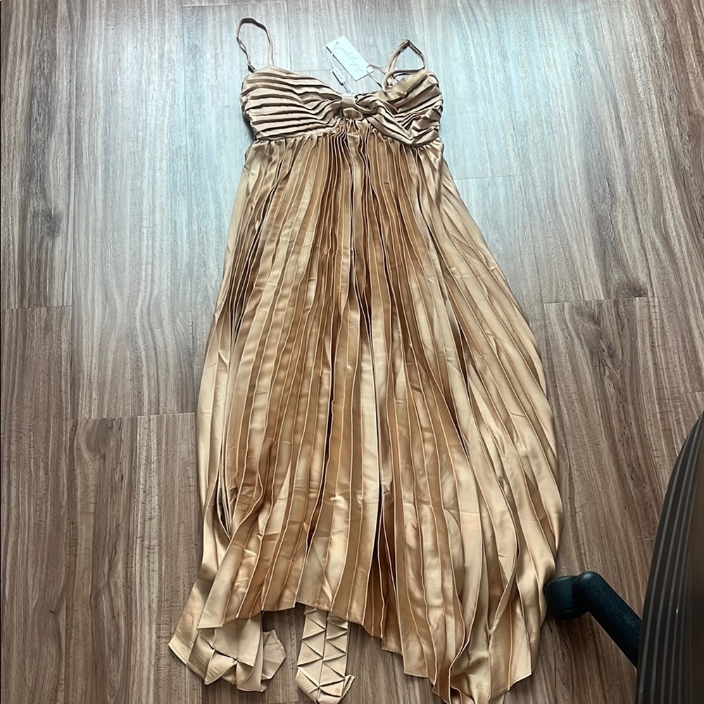 Elegant Pleated Gold Dress - Vikki Dress Gold